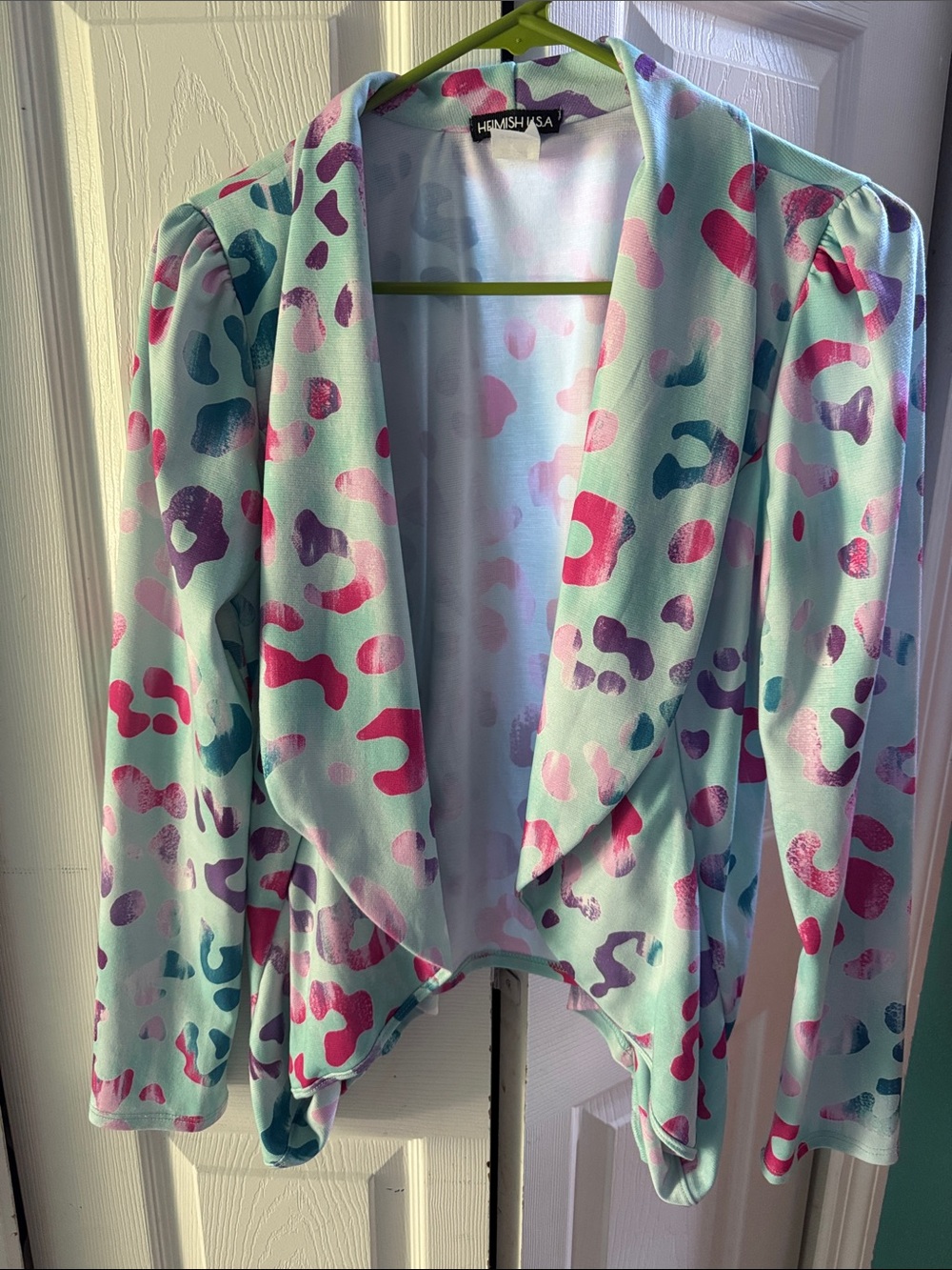 HEIMISH USA Mint Aqua Blazer with Pink & Purple Leopard Print